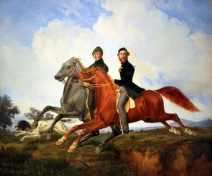 Dwóch jeźdźców w galopie